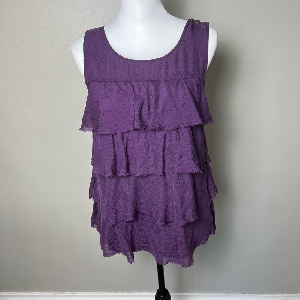 J.Crew Silk Ruffle Tank Top Sleeveless Purple Party Blouse Size 2